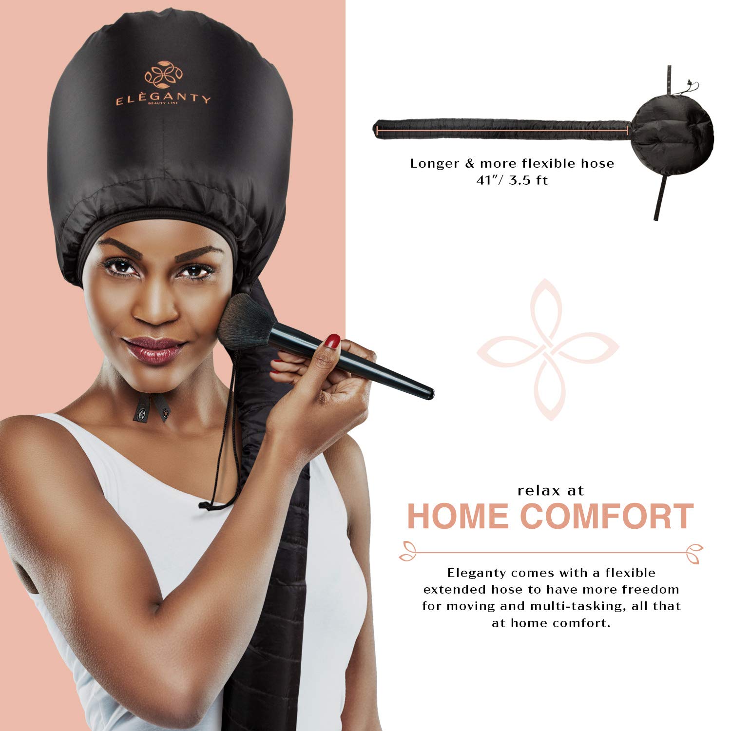 Eleganty Soft Bonnet Hood Hairdryer Attachment with Headband that Reduces Heat Around Ears and Neck to Enjoy Long Sessions - Used for Hair Styling, Deep Conditioning and Hair Drying (Black): Beauty