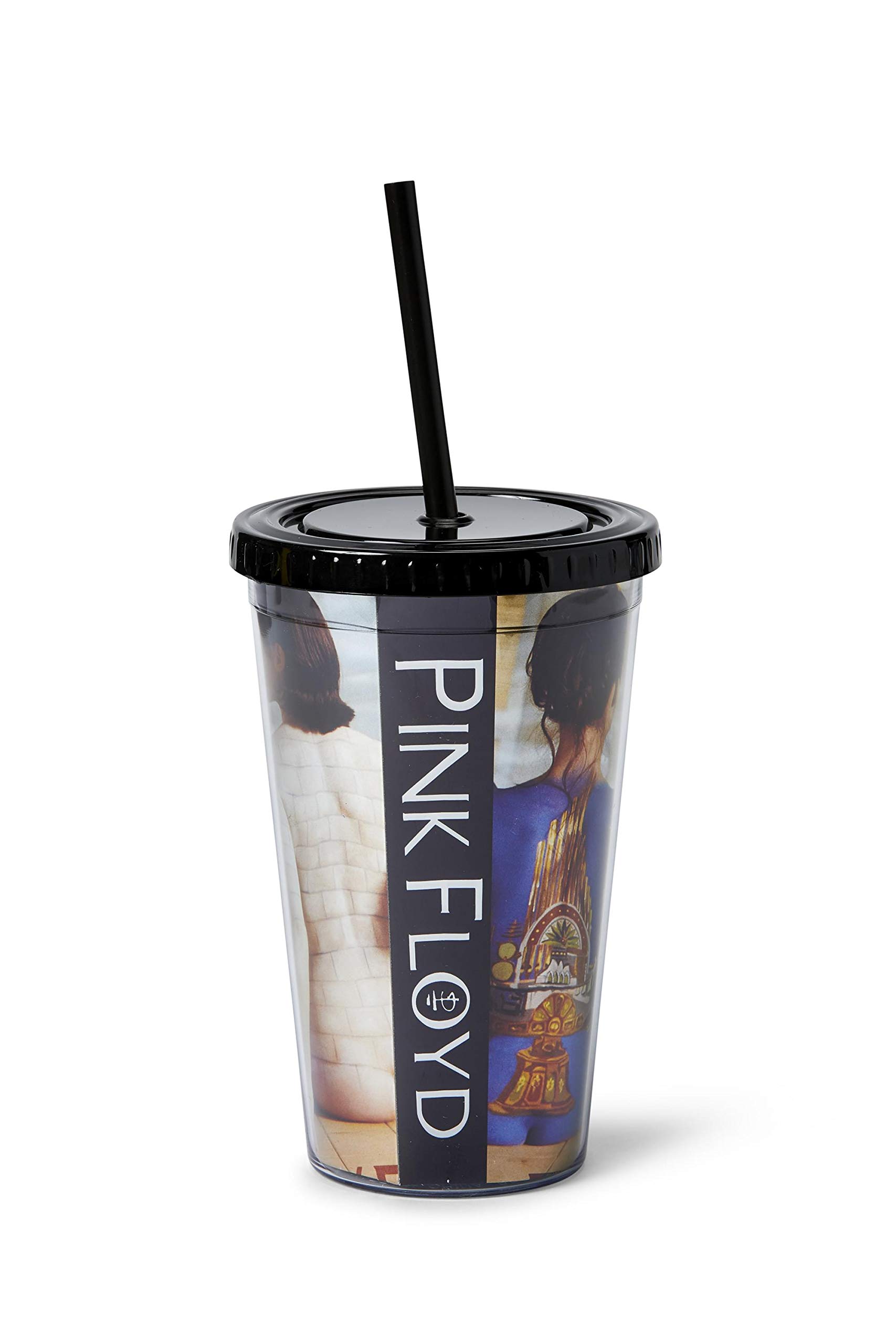Just Funky Pink Floyd Back Catalogue Carnival Cup - 16oz Premium Foil-Printed BPA-Free Tumbler Cup with Reusable Straw & Removable Lid - Your to-Go Cup Great for Travel, Picnic, Office & Home Use