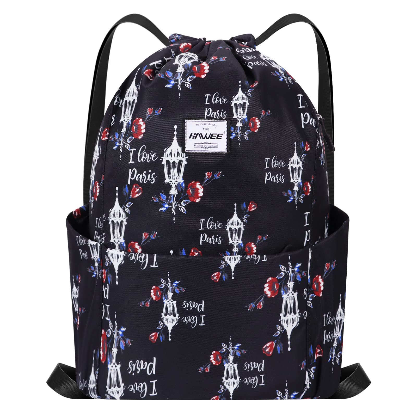 HAWEE Waterproof Drawstring Bags Backpack Large Gym Bag Drawstring Daypack Unisex for Women Men Daily Life Outdoor Casual Sport Yoga School Beach Swim