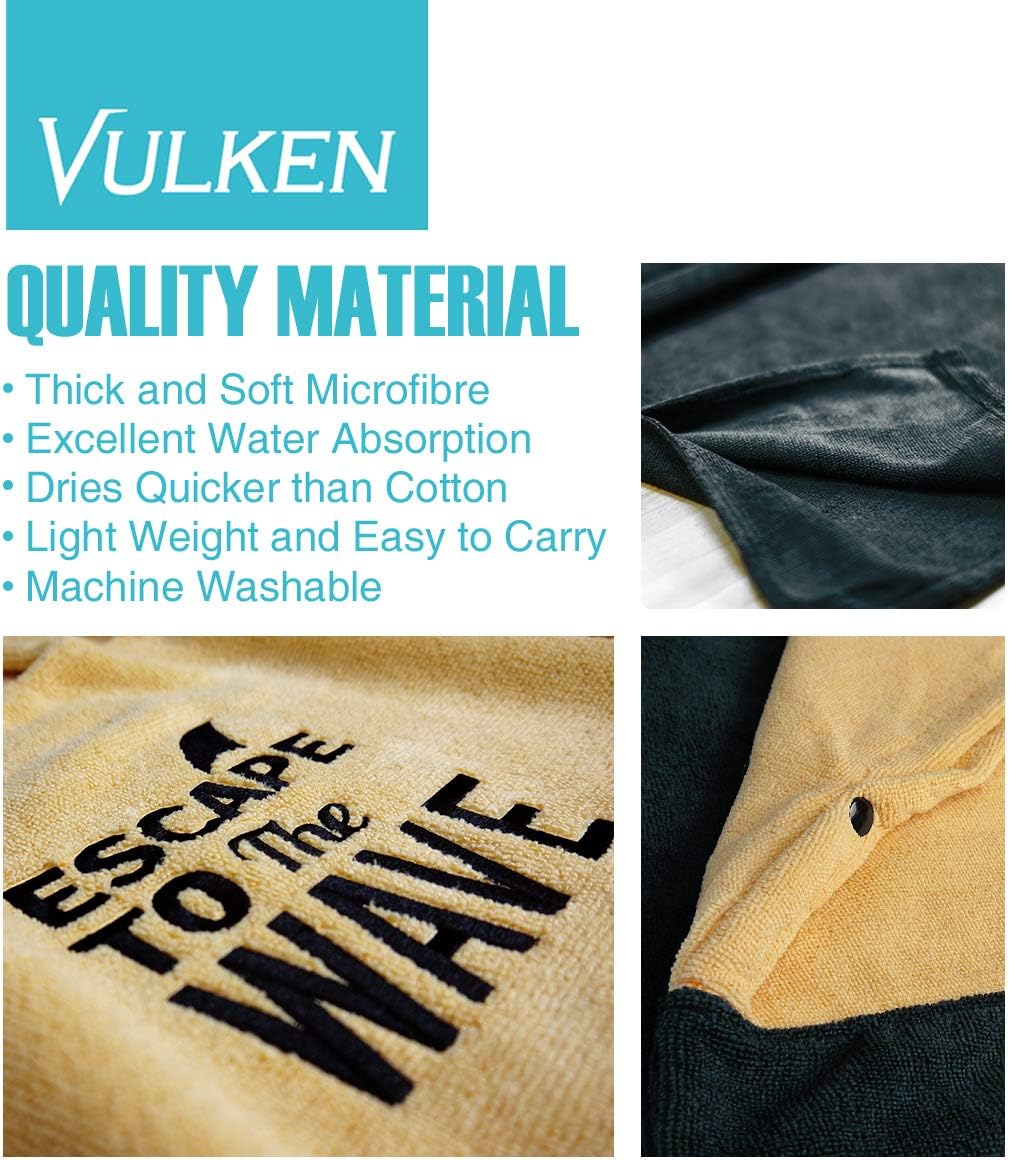 Vulken Extra Large Yellow Thick Hooded Beach Towel Changing Robe. Surf Poncho Men for Easy Change in Public. Quick Dry Microfiber Towelling for The Beach, Pool, Lake, Water Park. L/XL: Kitchen & Dining