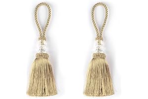 HedongHexi 2 Pack Gold Tassel Key Tassel with Loops, Door Knob Tassel Large Handmade Tassel Craft, DIY Accessories for Home Decoration (Gold, 2)