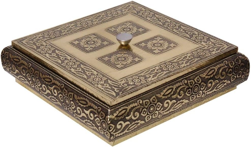 Priglobal PVT LTD | Home decor | Home Decorative Items in Living Room, Bedroom | Beautiful Golden Meenakari Dryfruit Box 177