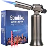Sondiko Butane Torch, Premium All Metal Big Flame Torch Refillable Blow Lighter with Adjustable&amp;Wind Resistance for Cooking, BBQ, Welding DIY&amp;Soldering(Butane Gas not Included)