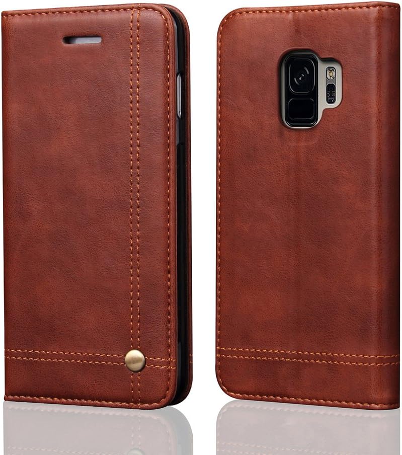 Galaxy S9 Case,[Magnetic Closure] PU Leather Wallet Flip Protective Cover with Kick Stand Function Cash/Card Slot Folio Case for Samsung Galaxy S9 - Brown
