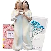 LiliGloris Sister Figurines - Best Friends Gifts for Women, Hand-Painted Creamy White Figurine with Finger Heart Gesture, Meaningful Birthday Christmas Gift for Sister Bestie, Home Desk Decoration