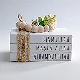 Dazingart Large Islamic Wooden Book Stack, Bismillah MashaAllah Alhamdulillah, Farmhouse Eid Ramadan Mubarak Tiered Tray Decor, Ramadan Decorations With Wood Bead Tassels Muslim Table Decor