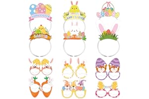 Openfly 12Pcs Easter Headbands and Glasses Set Easter Bunny Headband Easter Party Glasses Easter Photo Props for Easter Party
