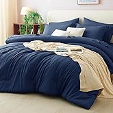 CozyLux Twin Comforter Set Navy Blue, 5 Pieces Bed in a Bag Twin Comforter Set with Sheets, All Season Bed Sets with Down Alternative Comforter, Fitted Sheet, Flat Sheet, Pillow Sham and Pillowcase