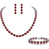 EVER FAITH Women's Bride Jewelry Set Oval Shaped CZ Wedding Necklace Earrings Bracelet Sets Silver-Tone
