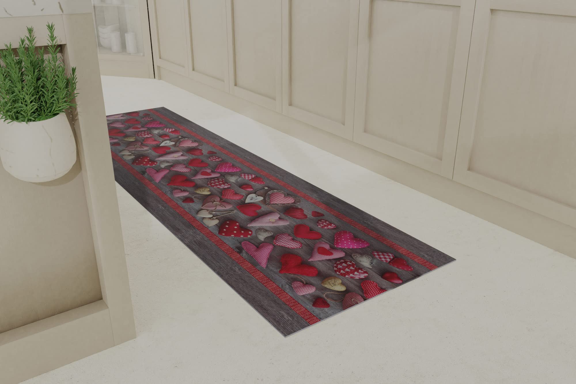 MB Home Italy Rug with Digital Print, Hearts, 50 x 150 cm