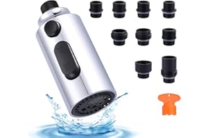 iVIGA Pull Down Faucet Sprayer Head Replacement, Chrome 3 Function Pull Out Spray Head Nozzle with 9 Adapters for Kitchen Sink Faucet, American Standard for Moen Kohler Delta G1/2 Male Connector