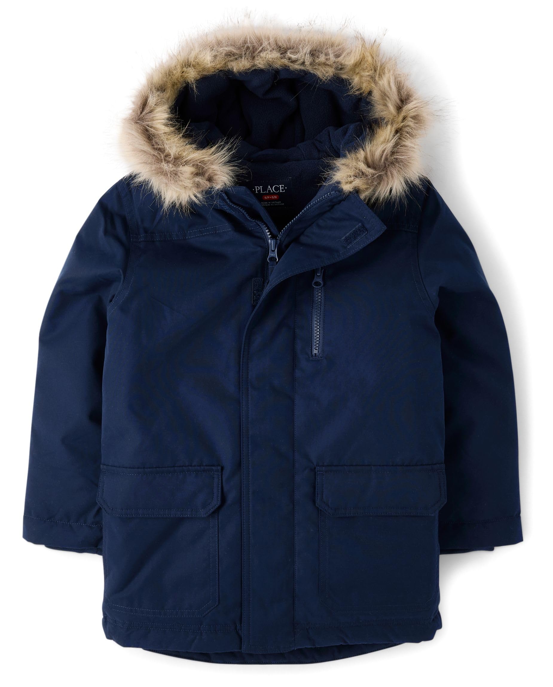 the children's place,boys,water and wind resistant hooded zip front parka jacket,tidal microfleece,m