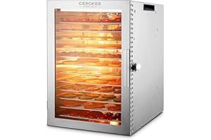 CERCKER Food-Dehydrator Machine 12 Stainless Steel Trays, 10.9ft² Meat Dehydrator for Jerky, 800W Dryer for Herbs, 190ºF Temperature Control,24H Timer,Powerful Drying Capacity for Fruits,Yogurt