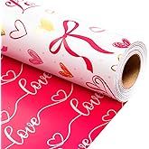 Flyhill Love Heart Reversible Wrapping Paper Roll, Romantic Love and Bow Pattern Gift Wrap for Valentine’s Day, Anniversary, Romantic Gifts (17 Inch X 33 Feet)