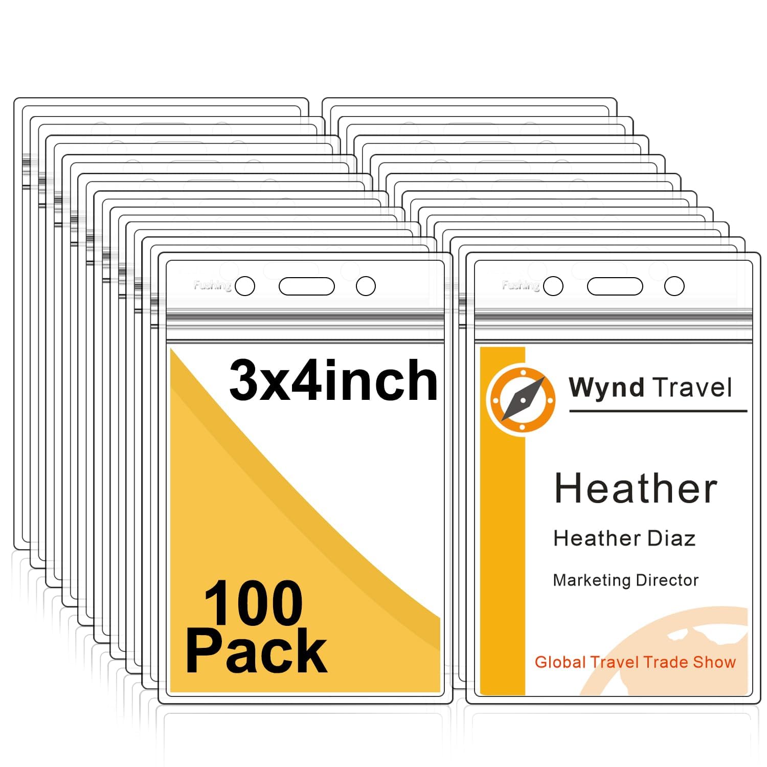 Fushing Pack of 100 Clear Plastic Vertical Badge Holders, Name Tag Holders, Card Holders(L) — image 1