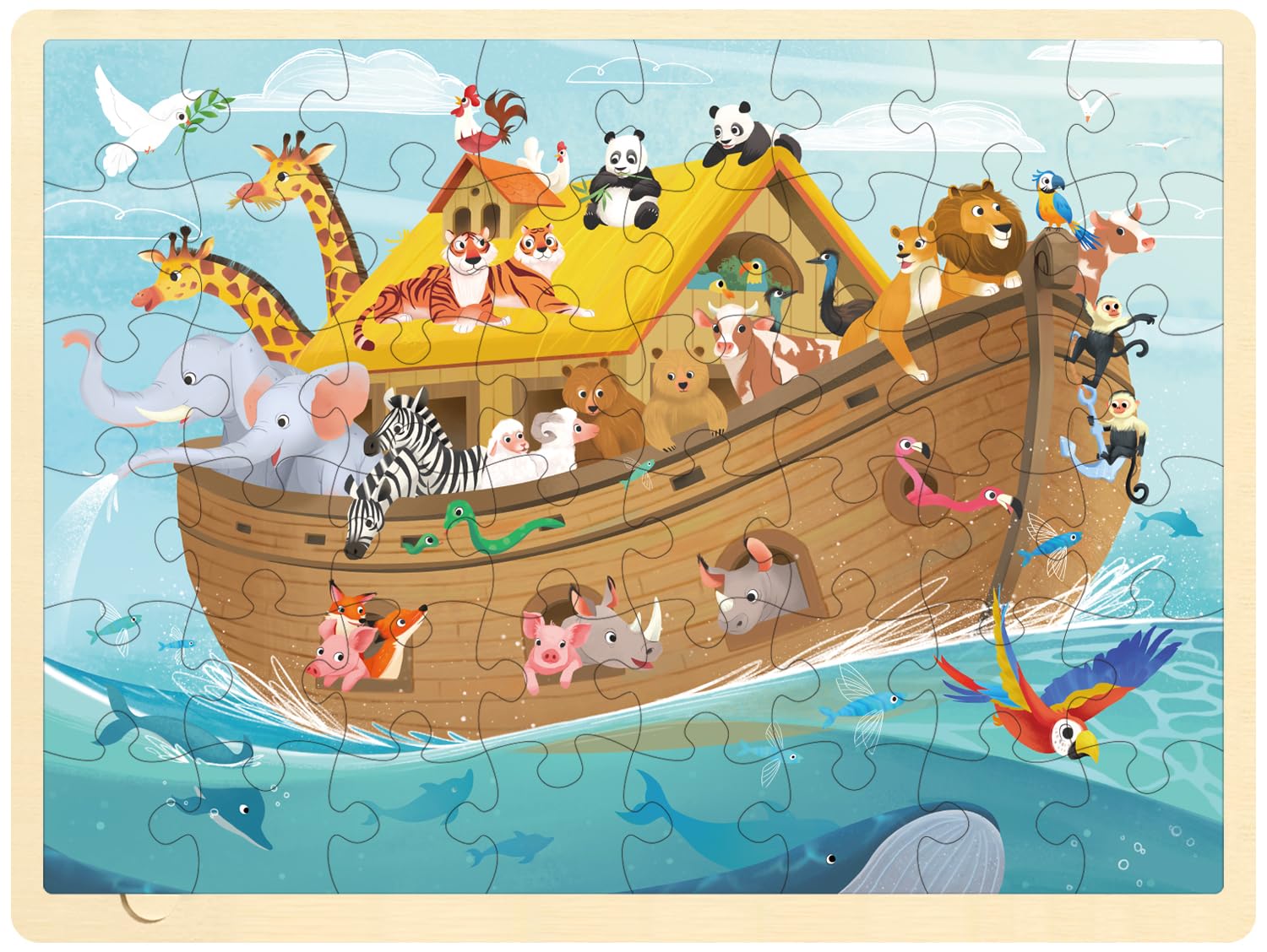 Photo 1 of MoinKidz Wooden Noah's Ark Puzzle for Kids Ages 3-5, 48 Piece Puzzles for Kids Ages 4-8 with Tray, Religious Scene Christian Bible Wooden Jigsaw Puzzle for 3 4 5 6 7 8 Year Old