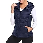 MoFiz Women's Puffer Vest Lightweight Hooded Warm Fleece Lined Hybrid Softshell Hiking Winter Sleeveless Zip Vest