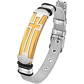 FYNSBLE Cross Bracelet for Men Stainless Steel Christian Cross Bracelet Jesus Wristband Heavy Byzantine Chain Jewelry for Men Father