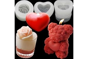 YMMLLP 3D Rose Bear Silicone Molds 3D Rose Heart Candle Molds Valentine's Day Silicone Molds Candle Making Molds Bear Silicone Mold for Women Gifts,Birthday Wedding Mother's,Father's Gifts and Window Display