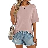 TICTICMISS Womens Summer Tops Short Sleeve Casual Crew Neck T Shirts Loose Fit Basic Summer Tees