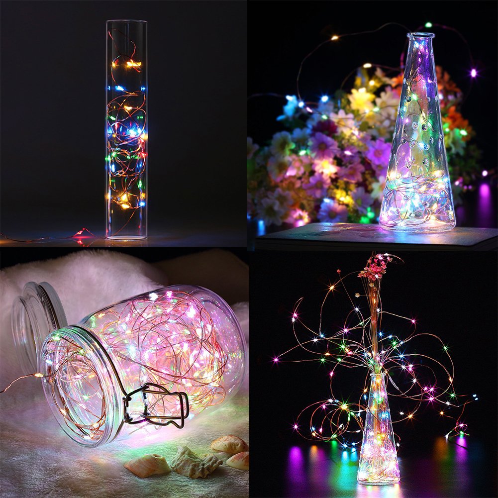 LENPOW 2 Pack Led Starry Fairy String Lights Super Bright Firefly Rope Lamp Twinkle Lantern 16.4ft 50 Led Waterproof 8 Modes Remote Control for Wedding Festival Decor Battery Operated (Multicolor)