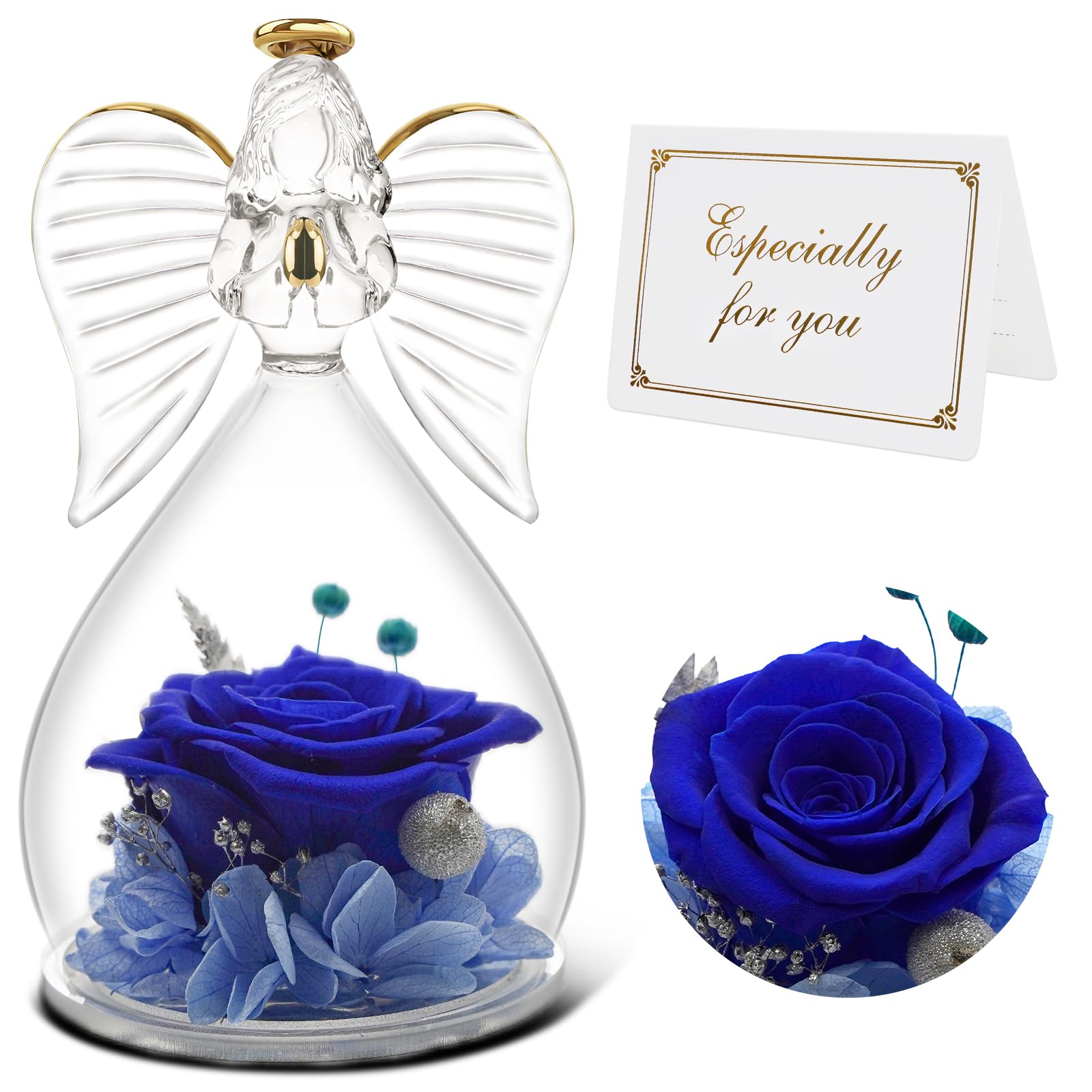 Mothers Day Angel Figurines with Rose Gifts, Eternal Rose in Glass, Birthday Gifts for Mum Grandma, Preserved Rose Angel Gifts for Women on Birthday Valentines Day Mothers Day Thanksgiving Day