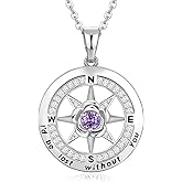 Meeshi Silver Compass Necklace for Women Birthday Gifts for Wife Anniversary Necklace for Women Rose Flower Birthstone Necklaces for Wife Jewelry for Womens Girlfriend Mom Daughter