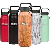 Healthy Human Stainless Steel Water Bottle | Double Walled Vacuum Insulated Water Thermos for Adults | Eco-Friendly Travel Bottles with Leak Proof Lid (Natural Wood, 21 oz/ 621 ML)