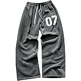 GORGLITTER Men's Baggy Sweatpants Wide Leg Drawstring Streetwear Casual Y2k Barrel Track Pants with Pockets
