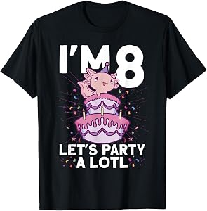 Axolotl I'm 8 Bday Party Cute 8th Birthday Kids Axolotl T-Shirt