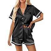 Ekouaer Womens Silk Pajama Sets Button Up Satin Pjs Short Sleeve 2 Piece Pj Sets Cute Lounge Sets with Chest Pocket