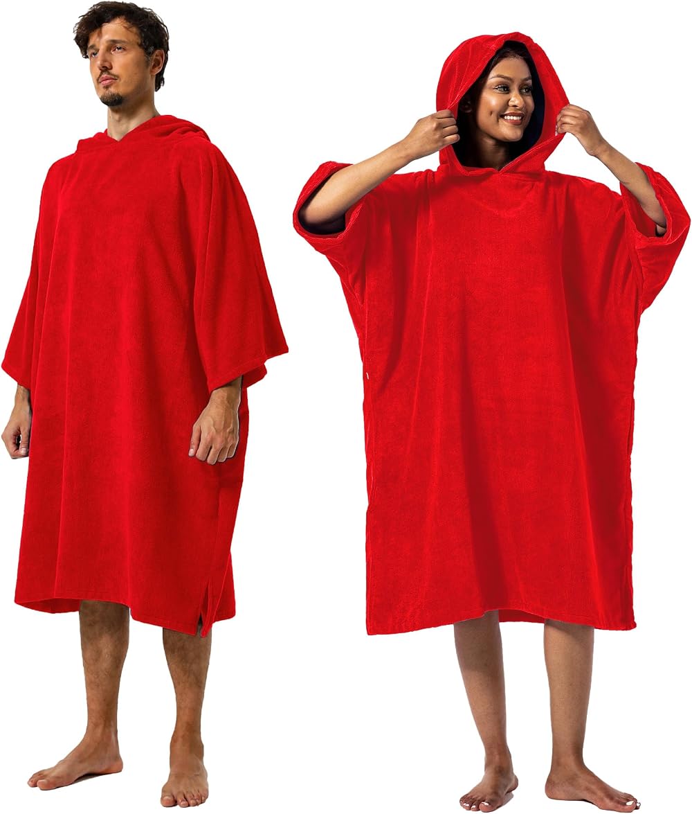 Winthome Changing Bath Robe Surf Poncho Towel Hooded M Flame Red