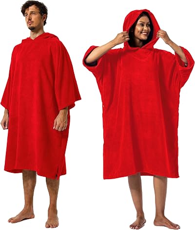 Winthome Changing Bath Robe Surf Poncho Towel Hooded M Flame Red