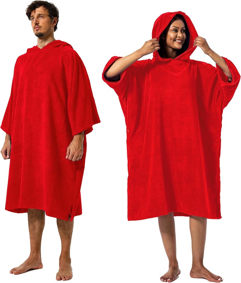 Winthome Changing Bath Robe Surf Poncho Towel Hooded M Flame Red
