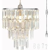 Sunli House Modern Chandelier Shade with Plug-in Light Cord - Chrome Chandeliers Light Fixture - Pendant Ceiling Lampshade for Girls Bedroom - Size W9.84 X H11