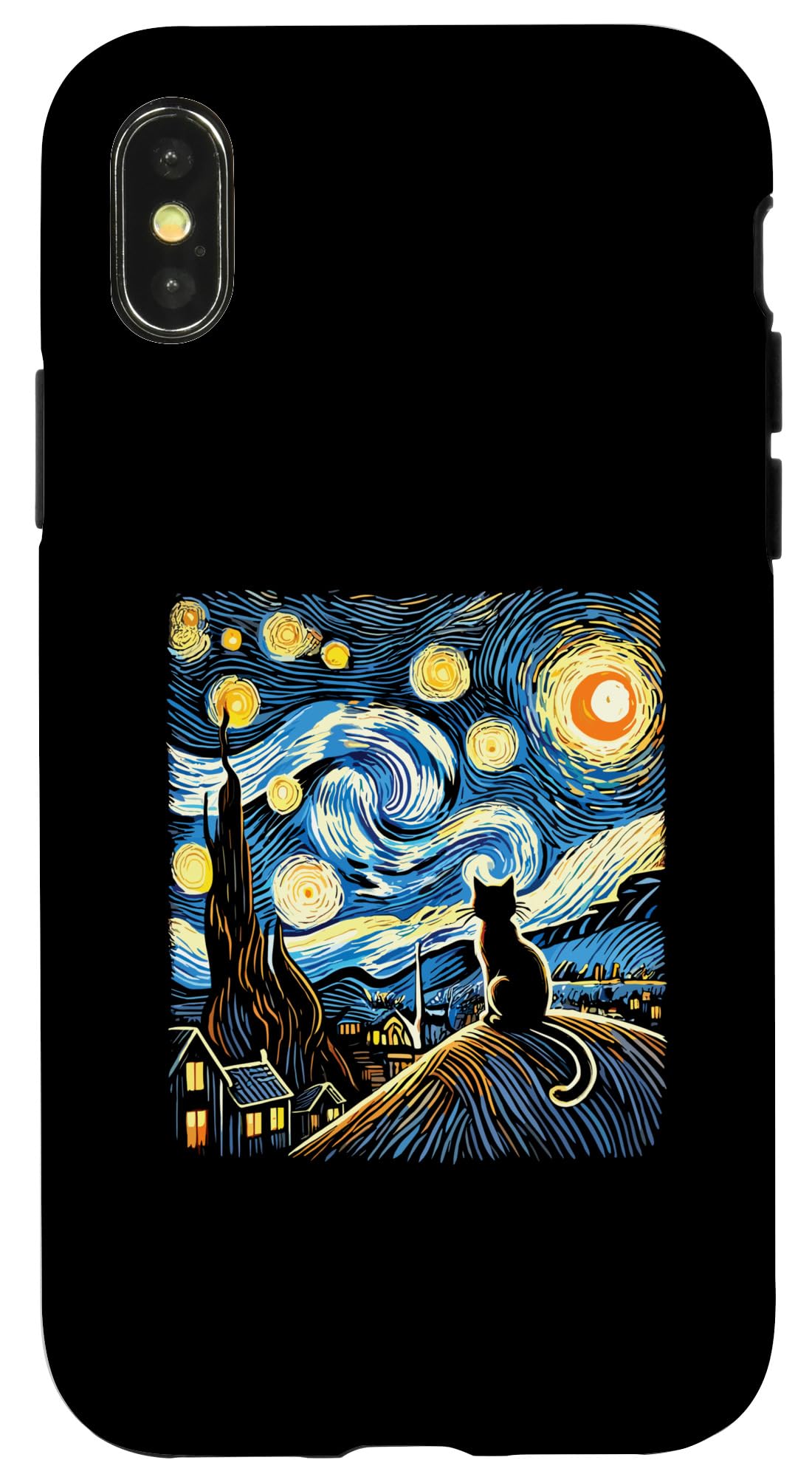 iPhone X/XS Starry Night Cat Silhouette Van Gogh Art Case