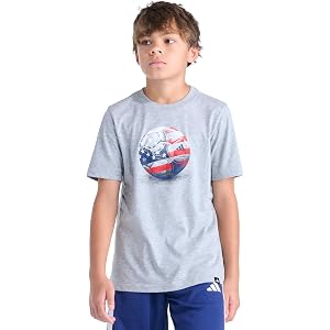 adidas Boys World Cup Soccer Graphic T‑Shirt, Kids Short Sleeve Tee, Regular Fit Crewneck, Ball Design