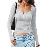 EasyGala Womens Cotton Long Sleeve Henley Shirts Sexy Scoop Neck Basic Tops Slim Fit Tshirts Spring Fashion Outfits 2026