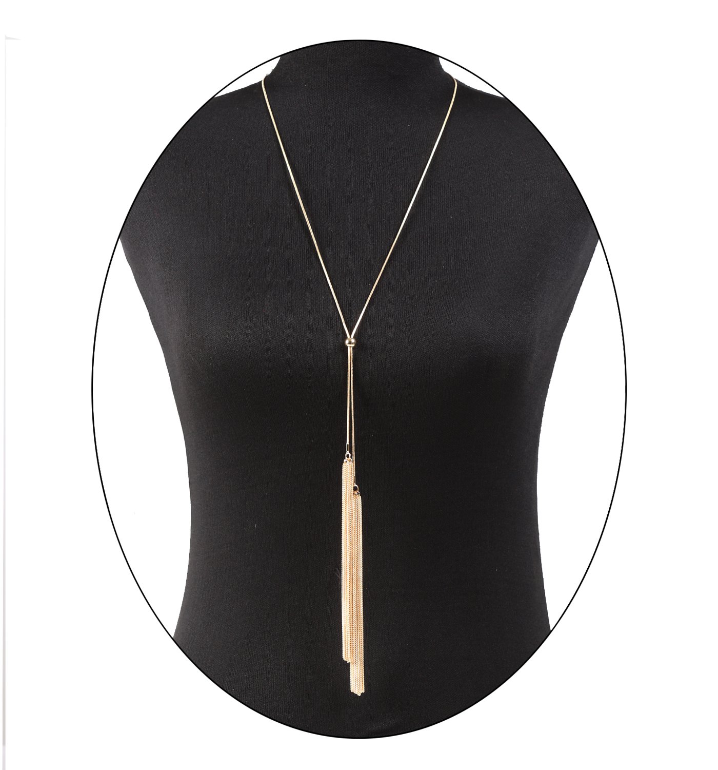 NLCAC Chain Tassek Necklace Delicate Snake Chain with Tassel Pedant Lariat Y Necklace for Women,Girls (Gold Tone)