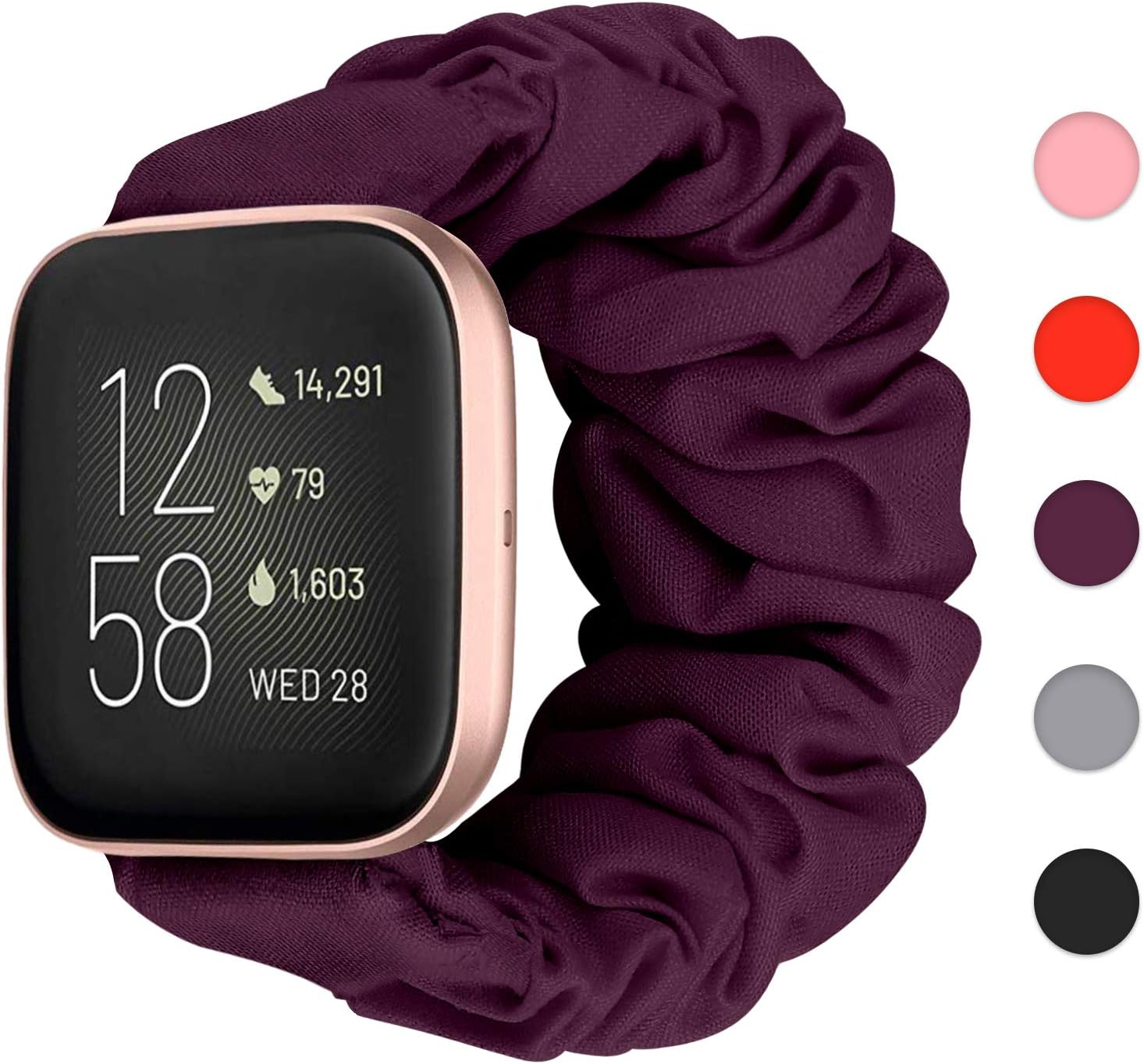 JIELIELE Scrunchies Watch Bands Compatible with Fitbit Versa/Versa 2/Fitbit Versa Lite for Women and Men,Soft Fabric Sport Strap Replacemnet Wristband for Fitbit Versa and Blaze (Purple)