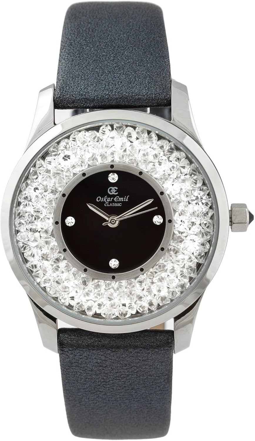 Oskar Emil, Klassische Uhren, Classic Oskar Emil Damenuhr Alicia Schwarz women'Armbanduhr PH4900-C-PH01T Analog Leder schwarz Hängeampel Blumensäule Blumentreppe Alicia Schwarz