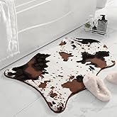 mamrug Coffee and White Cow Cute Bath mat,Faux Rabbit Fur Non-Slip Shaggy Water Absorbent Microfiber Soft Fluffy Bathroom Rugs,Washable for Home Decor Living Room Soft Plush Rug 23.6x35.4 inch