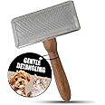 Tauro Pro Line Wooden Dog Brush for Shedding - Long & Short Hair Deshedding & Detangling Brown Slicker Brush for Dog & Cat Grooming - Flexible Cushion & Lightweight, Ideal for All Coat Types, L
