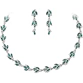 EVER FAITH Wedding Prom Jewelry Set for Bride Bridesmaid, Gorgeous Marquise Rhinestone Crystal Cluster Leaf Choker Necklace Dangle Earrings for Women