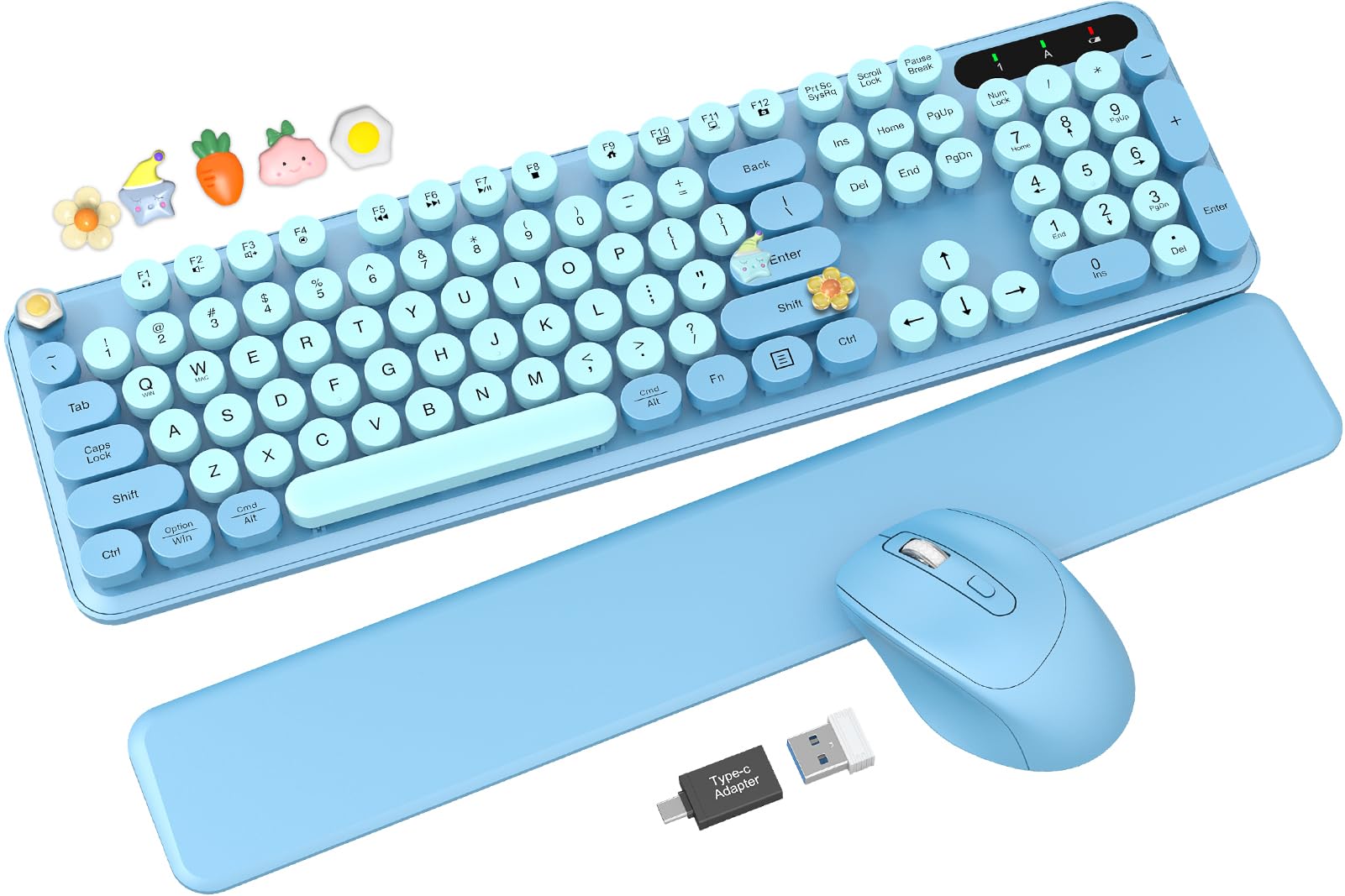 Photo 1 of **missing dongle***Wireless Keyboard and Mouse Combo - Cute Typewriter Keyboard with Detachable Wrist Rest, Retro Round Keycaps, Foldable Legs, 2.4GHz Full-Size for PC, Laptop, Windows - Trueque (Glacier Blue)