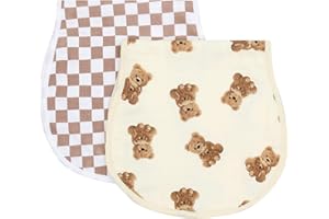 LifeTree Muslin Baby Burp Cloths - 2 Pack 70% Viscose from Bamboo and 30% Cotton Large 22'' by 10'' Absorbent Milk Spit Up Rags - Burping Cloths for Newborn, Girls Boys, Bear and Checkered