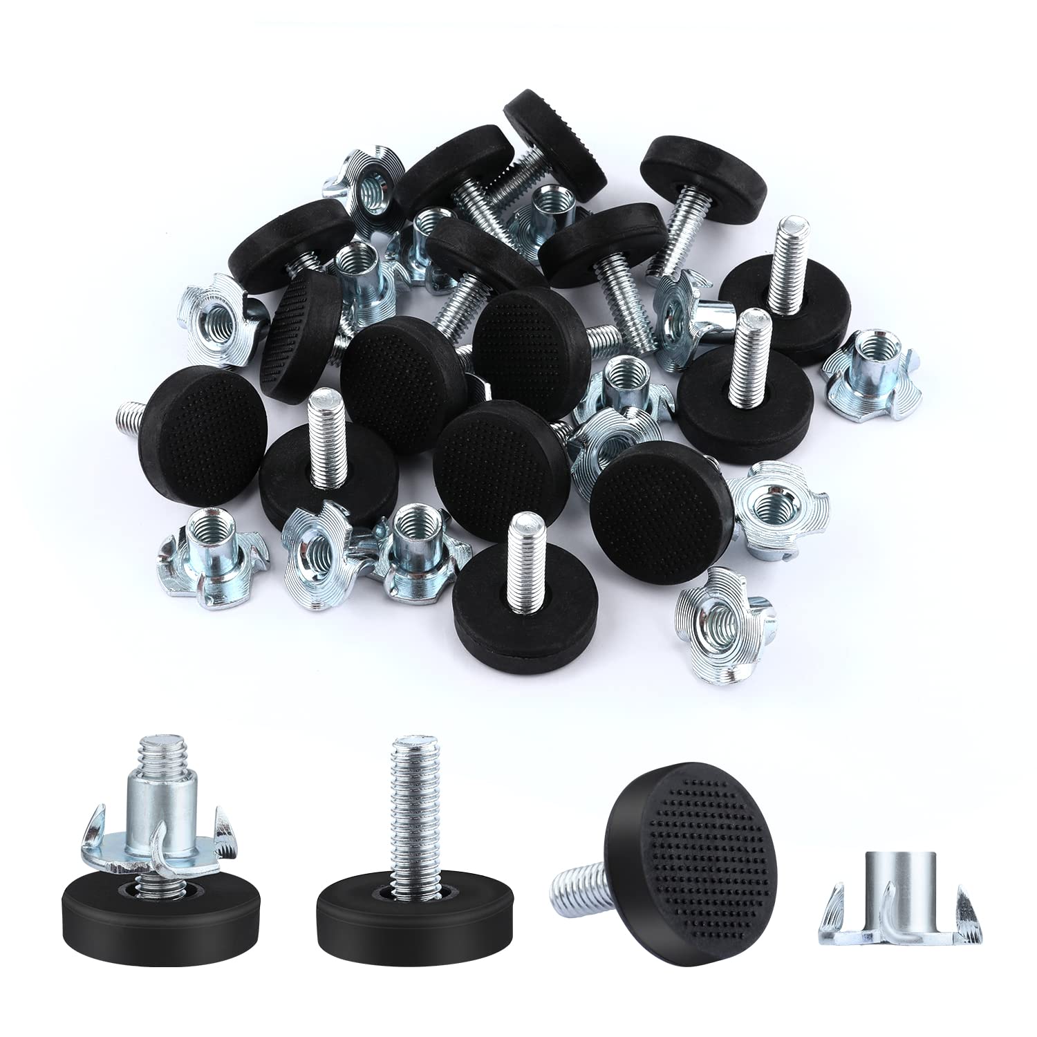 Photo 1 of AIEX Adjustable Furniture Levelers, 16pcs Leveling Feet Screw in Chair Feet with T-Nuts Table Chair Leveler Furniture Glide Leveling Feet for Furniture Leg Cupboard(Metric M6)