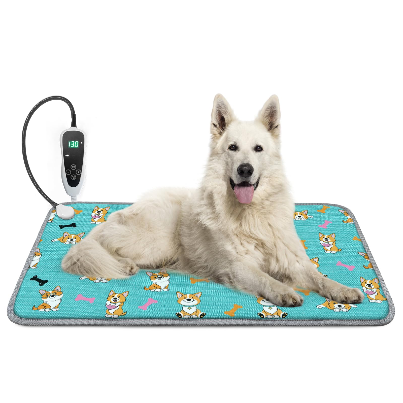 Photo 1 of GOLOPET Large Dog Heating Pad 34x21in with Smart Thermostat Switch and Power Line Protection Tube,Obtained MET and UL Dual Certification,Waterproof Pet Pad, Suitable for Dogs of All Ages-Blue