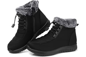SHIBEVER Winter Boots for Women Snow: Fur Lined Warm Ankle Boots - Adjustable Water Resistant Outdoor Zipper Snow Shoes