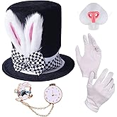 Domkier Easter Bunny Ear Top Hat for Adult Mad Hatter Rabbit Topper Plush Hat White Rabbit Costume Set Halloween Party